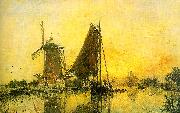 Johann Barthold Jongkind In Holland ; Boats near the Mill Germany oil painting artist